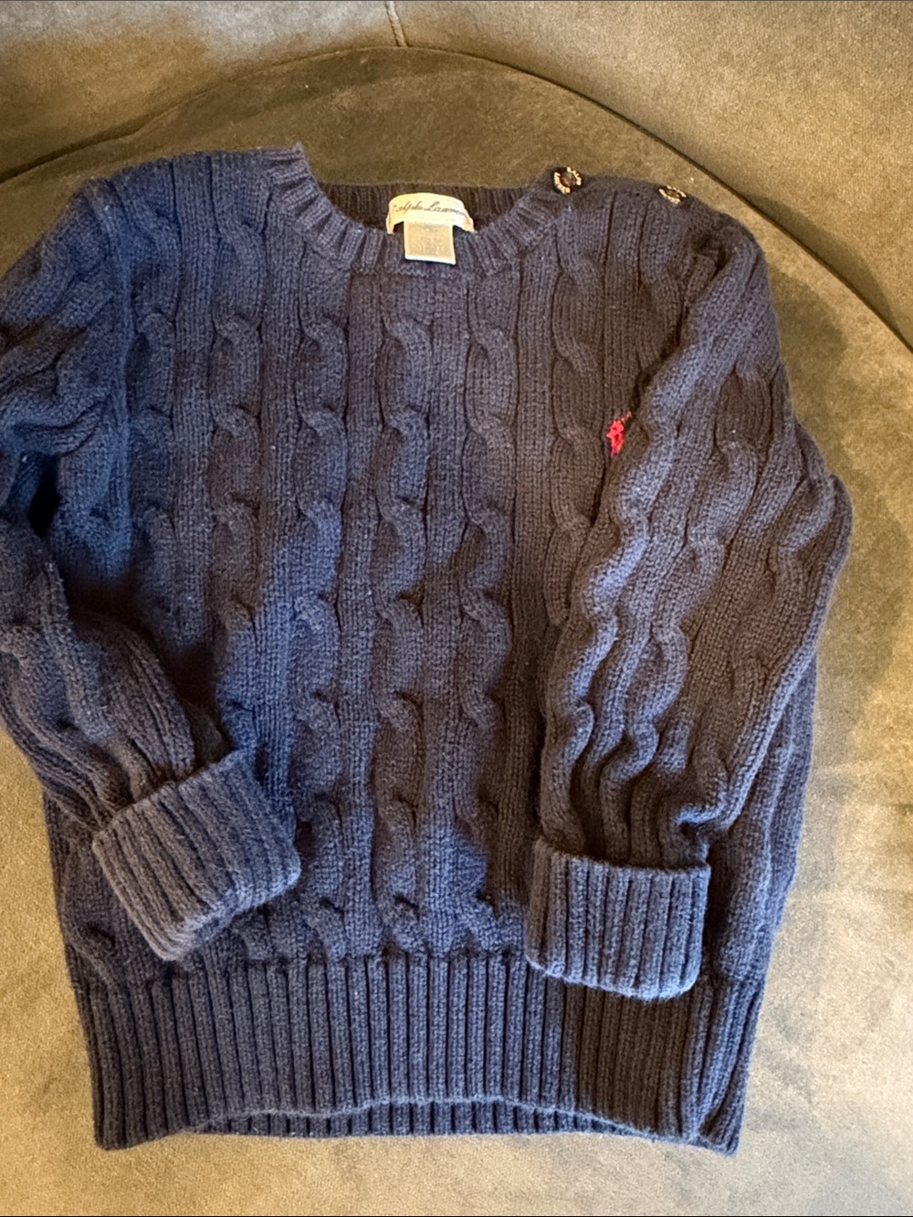 Ralph Lauren Navy Cable-Knit Cotton Sweater - Toddler